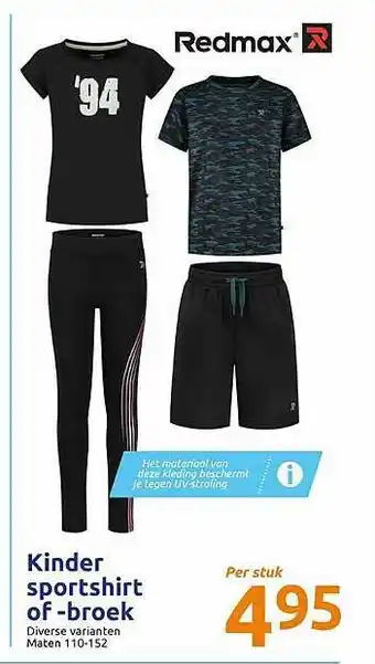 Action Redmax Kinder Sportshirt Of -broek aanbieding