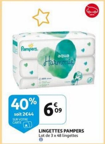 Auchan Pampers lingettes lot de 3 x 48 lingettes aanbieding