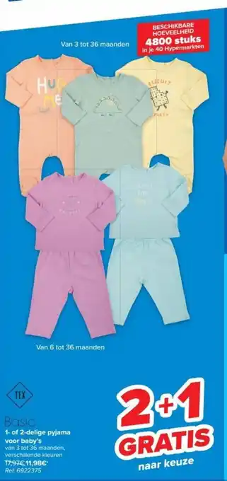Carrefour Tex basic 1-of-2-delige pyjama voor baby's van 3 tot 36 maanden aanbieding