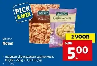Lidl Noten gezouten of ongezouten cashewnoten aanbieding