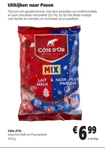 Colruyt Cote d'or eitjesmix melk en puur-praline 350g aanbieding