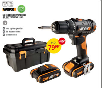 Brico Worx schroefboormachine op batterij WX108.1 aanbieding