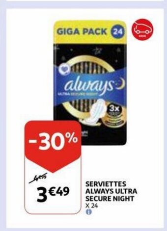 Always serviettes ultra secure night x 24