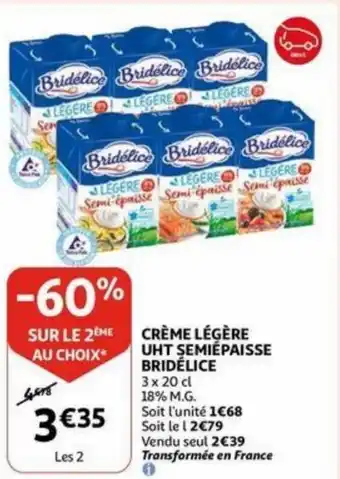 Auchan Bridelice Creme legere uht semiepaisse 3 x 20cl aanbieding