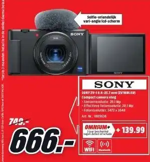 MediaMarkt Sony ZV-19.4-25.7 mm(ZV1BDLEU) Compact Camera vlog aanbieding