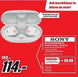 MediaMarkt Sony Wiit (WF5P800NW.CE7) Draadloze oortjes + Oplaadcase aanbieding