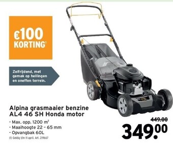 GAMMA Alpina grasmaaier benzine al4 46 sh honda motor aanbieding