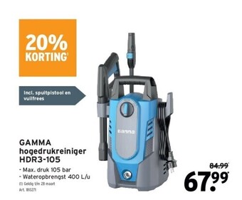GAMMA Gamma hogedrukreiniger hdr3-105 aanbieding
