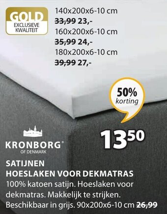 Jysk Kronborg Satijnen hoeslaken voor dekmatras aanbieding