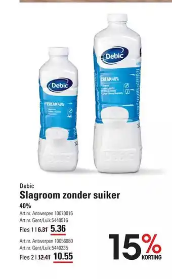Sligro Debic slagroom zonder suiker aanbieding