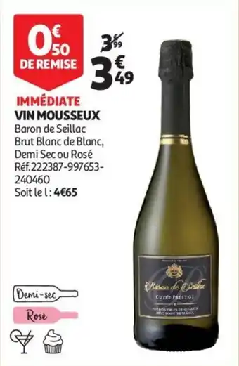 Auchan Vin Mousseux Baron De Seillac Brut Blanc De Blanc, Demi Sec ou Rose aanbieding