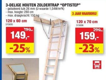 Hubo 3-delige houten zoldertrap “optistep” aanbieding