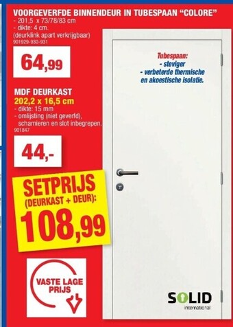 Hubo Voorgeverfde binnendeur in tubespaan “colore” aanbieding