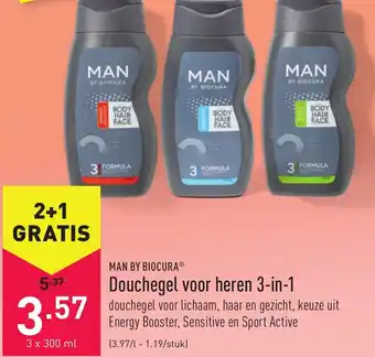 ALDI Douchegel voor heren 3-n-1 3x300ml aanbieding