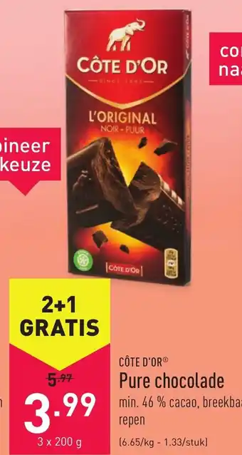 ALDI Pure chocolade 3x200g aanbieding