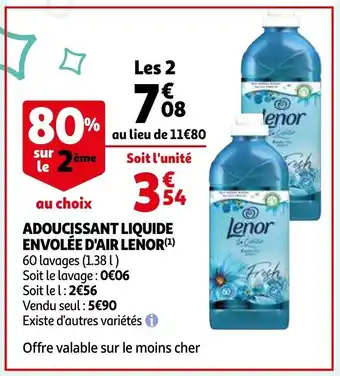 Auchan Lenor adoucissant liquide envolee d'air lenor 60 lavages les 2 aanbieding