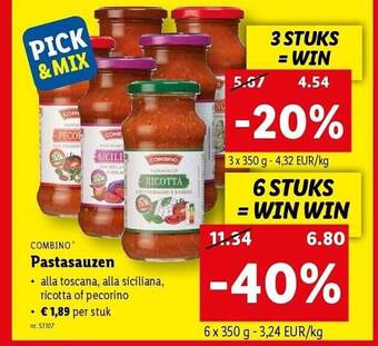 Lidl Combino pastasauzen aanbieding