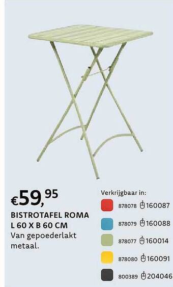 Bistrotafel roma l 60 x b 60 cm