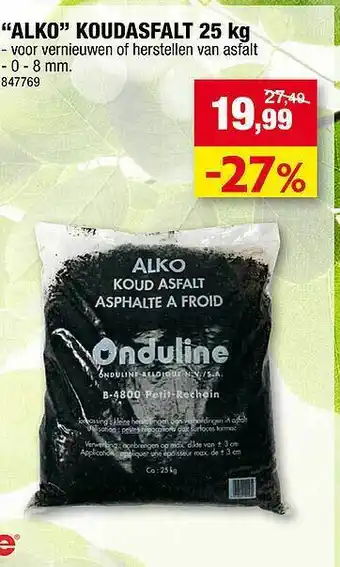 Hubo "alko" koudasfalt 25 kg aanbieding bij hubo aanbieding