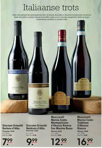 Giacome grimaldi barbera d'alba, giacome grimaldi nebbiolo d'alba, masciarelli marina cvetic montepulciano d'abruzzo riserva