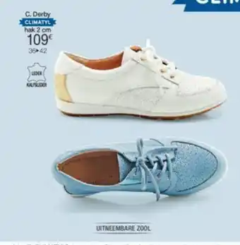 Damart Climatyl derby in kalfsleder met glanseffect, hak 2 cm, 36-42 aanbieding