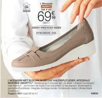 Damart Mocassin met sleehak in gecoat kalfssplitleder, integrale hak 4CM 36-41 aanbieding