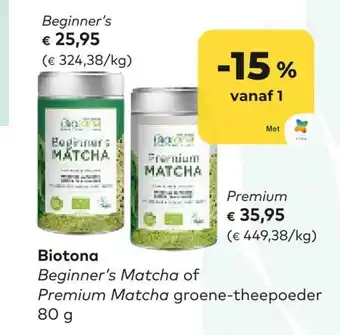 Bio Planet Biotona Beginner's Matcha of Premium Matcha groene-theepoeder 80g aanbieding