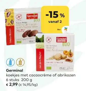 Germinal Koekjes met cacaocreme of abrikozen 6 stuks 200g