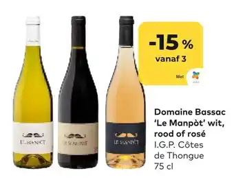Domaine Bassac 'Le Manpot' wit, rood of rose I.G.P Cotes de Thoungue 75 c;