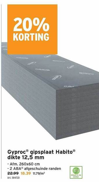 GAMMA Gyproc gipsplaat habito dikte 12,5 mm aanbieding