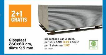 GAMMA Gipsplaat 260x60 cm, dikte 9,5 mm aanbieding