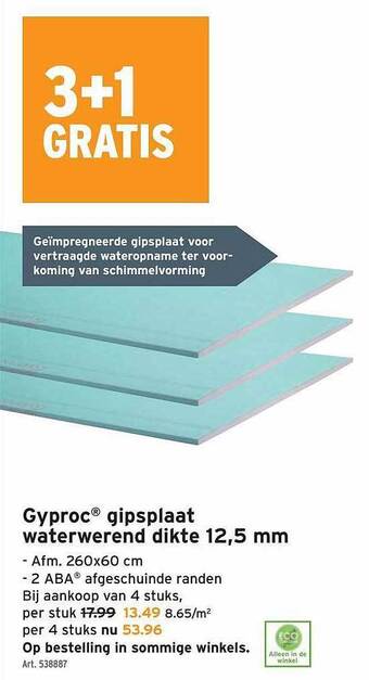 GAMMA Gyproc gipsplaat waterwerend dikte 12,5 mm aanbieding