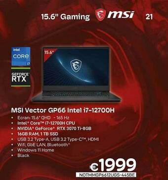 CompuDeals Msi vector gp66 intel i7 aanbieding