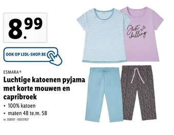 Lidl Luchtige katoenen pyjama met korte mouwen en capribroek aanbieding