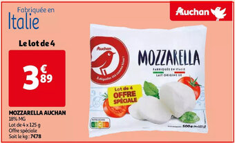 Auchan Mozzarella lot de 4 x 125 g aanbieding