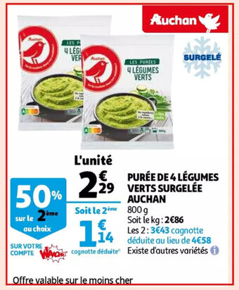 Auchan Puree de 4 legumes verts surgelee 800 g aanbieding