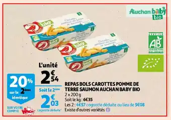 Auchan Repas bols carottes pomme de terre saumon 2 x 200 g aanbieding