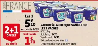 Auchan Yaourt a la grecque vanille bio les 2 vaches 4x115G aanbieding