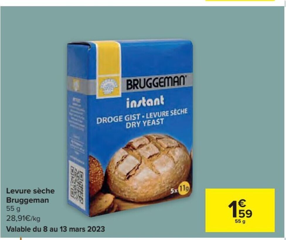 Levure seche Bruggeman 55 g promotie bij Carrefour