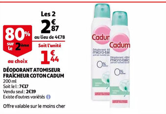 Auchan Cadum deodorant atomiseur fraicheur coton 200ML aanbieding