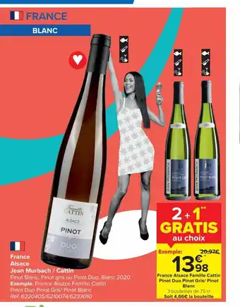 Carrefour France Alsace Famille Cattin Pinot Duo Pinot Gris/Pinot Blanc 75 cl aanbieding