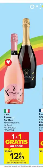 Carrefour Italie Prosecco For Due 75 cl aanbieding