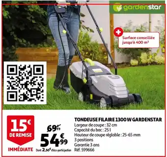 Auchan Tondeuse filaire 1300W gardenstar 32cm aanbieding