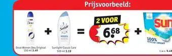 Kruidvat Dove Women Deo Original 150 ml +Sunlight Classic Care 500 ml aanbieding