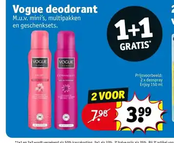Kruidvat Vogue deodorant 1+1 gratis aanbieding