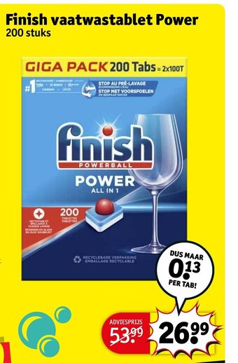 Kruidvat Finish vaatwastablet Power 200 stuks aanbieding