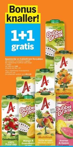 Albert Heijn Appelsientje en dubbeldrank literpakken aanbieding