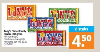 Albert Heijn Tony's chocolonely repen 180 gram aanbieding