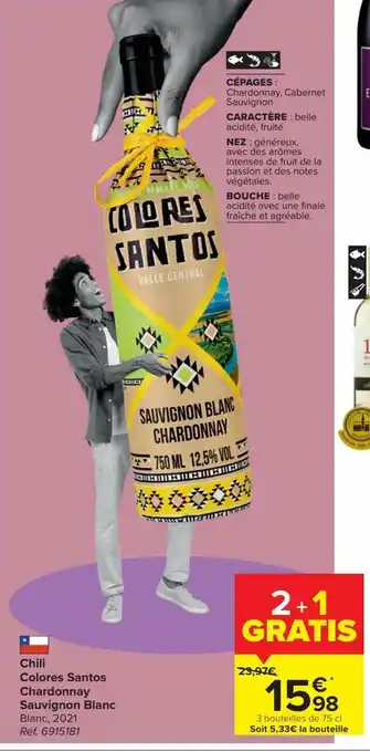 Carrefour Chili Colores Santos Chardonnay Sauvignon Blanc 75 cl aanbieding