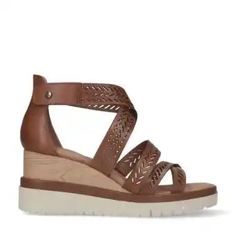No stress cognac leren sandalen met sleehak